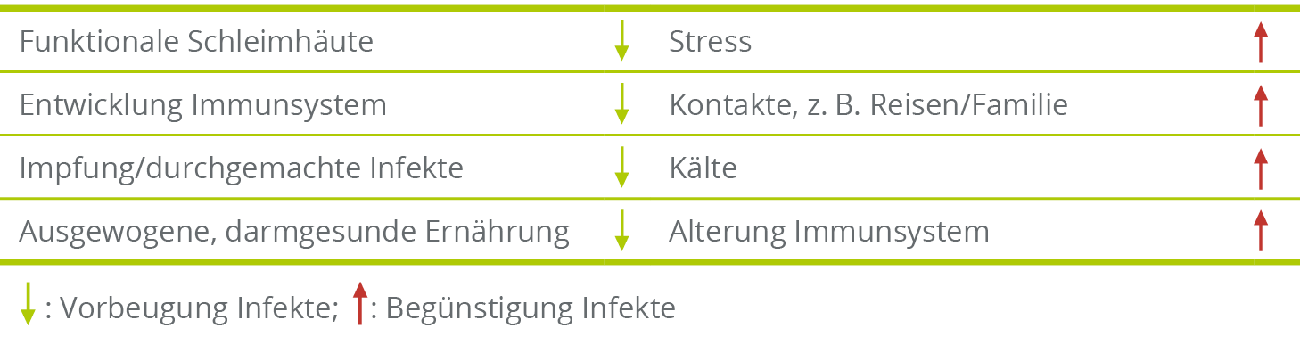 Einflussfaktoren auf Abwehr und Infektvorkommen