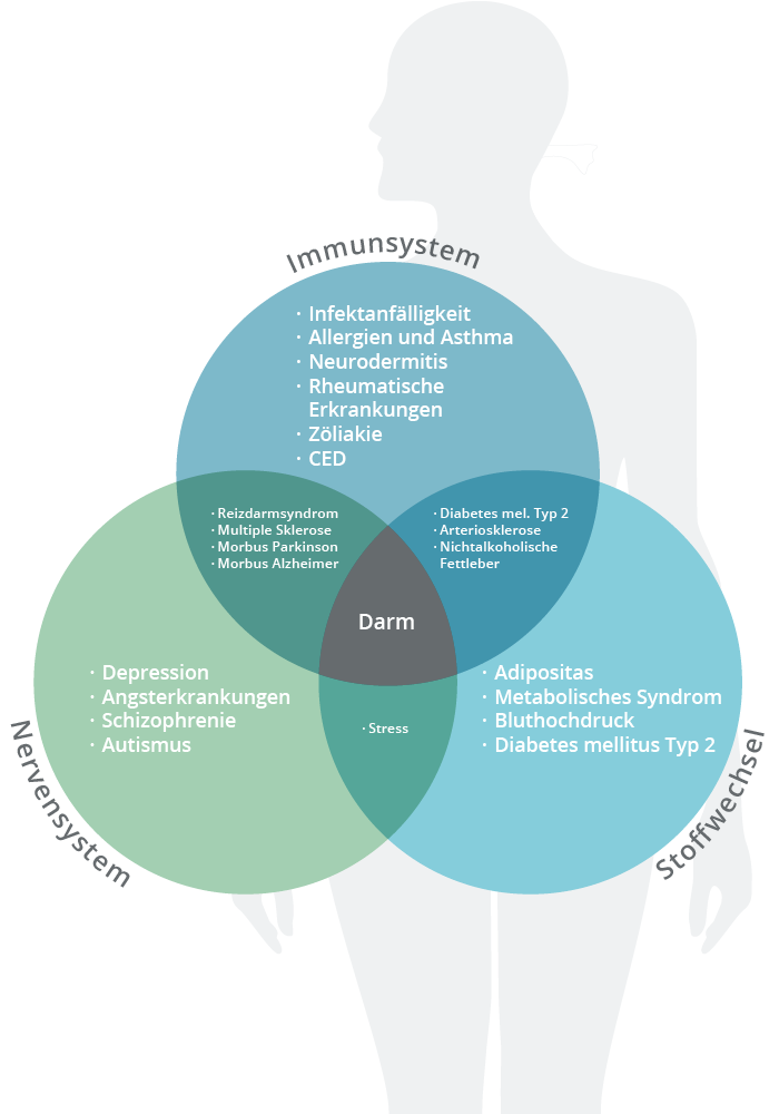St&ouml;rungen im Darm k&ouml;nnen mit diversen Erkrankungen verbunden sein.