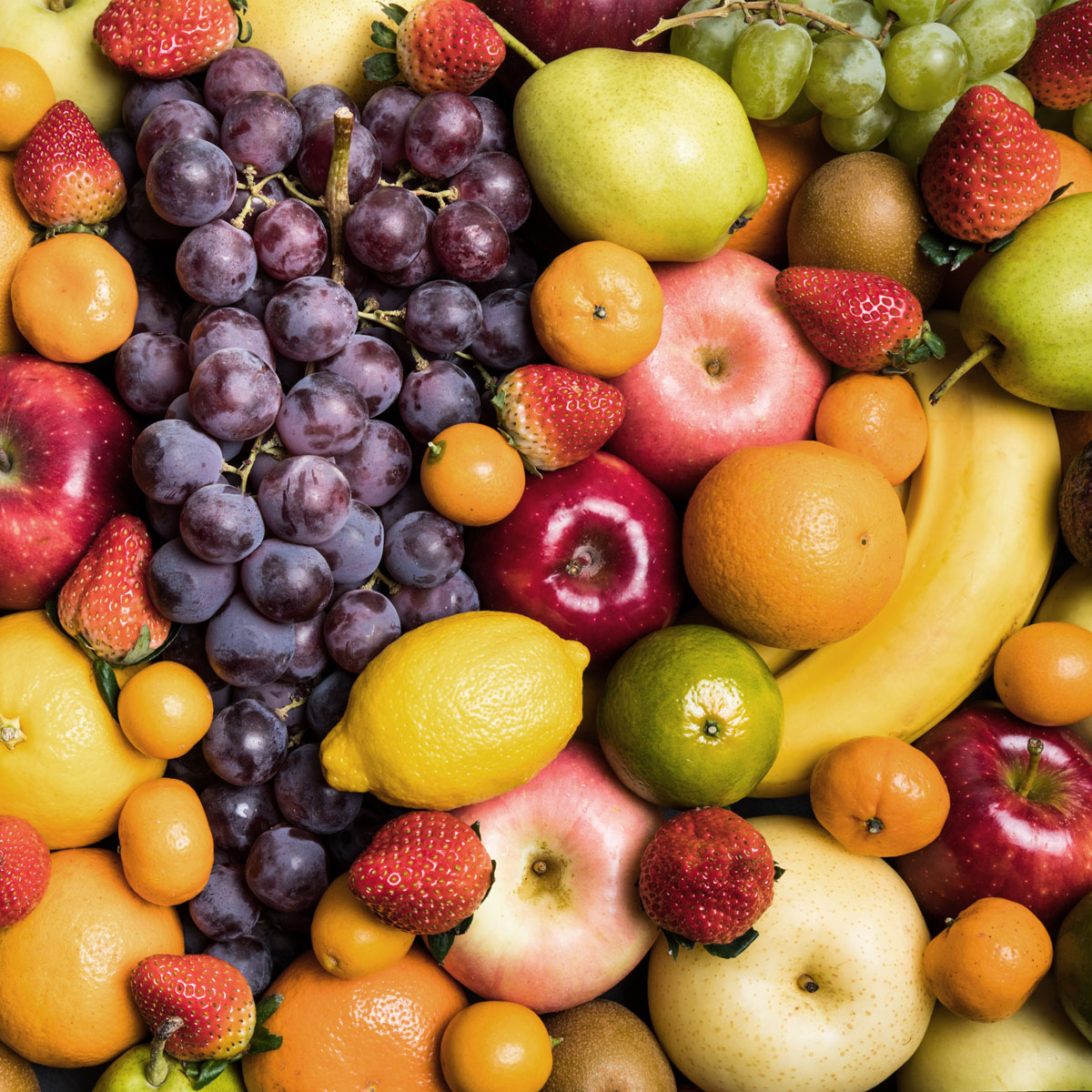 Verschiedene Obstsorten von oben fotografiert